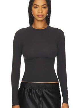 SKIMS Fits Everybody Crewneck Long-Sleeve T-Shirt - Onyx